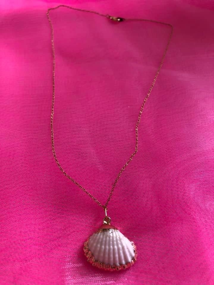 Collier coquillage en naturel, chaîne doré or fin