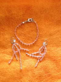 Parure bracelet et boucles d'oreille cristal rosee